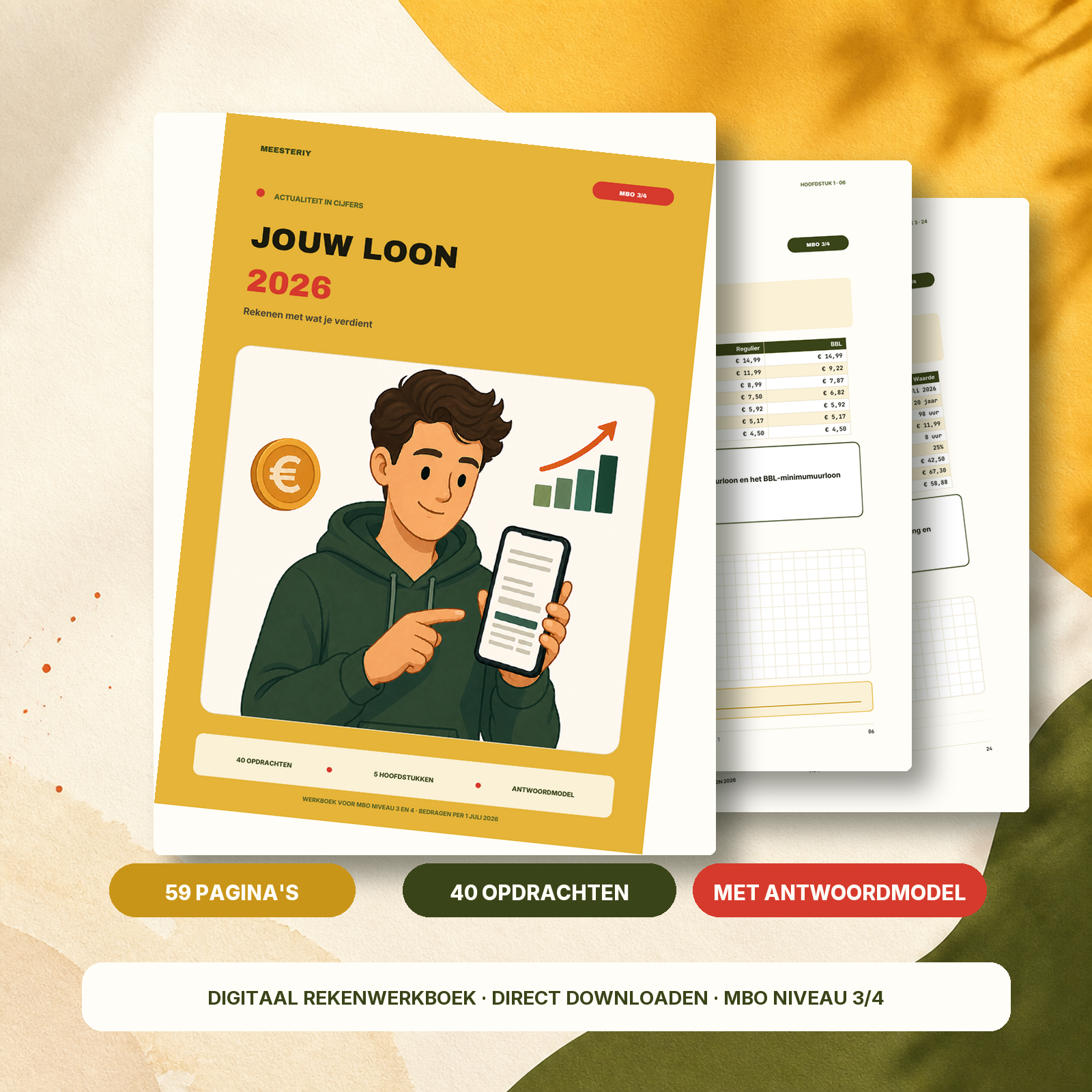 Jouw loon in cijfers 2026 – digitaal rekenwerkboek met 59 pagina's en antwoordmodel